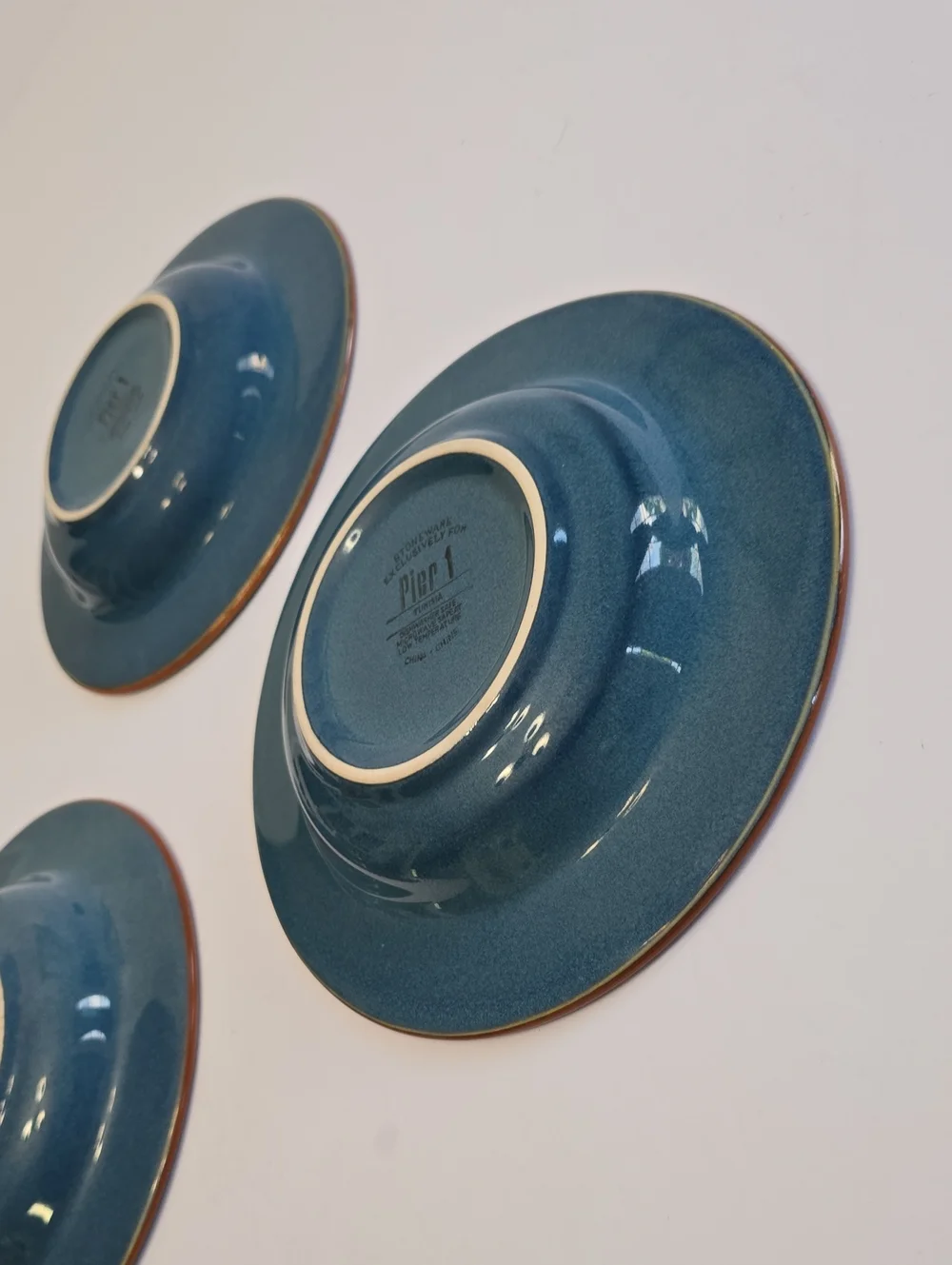 Pier 1 Set Of 3 Tunisia Soup Bowls Stoneware Blue Scroll Design